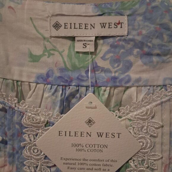 NWT Eileen West Nightgown Ballet Lace Trim Sleeveless Cotton Woven Blue Floral S - Picture 6 of 10